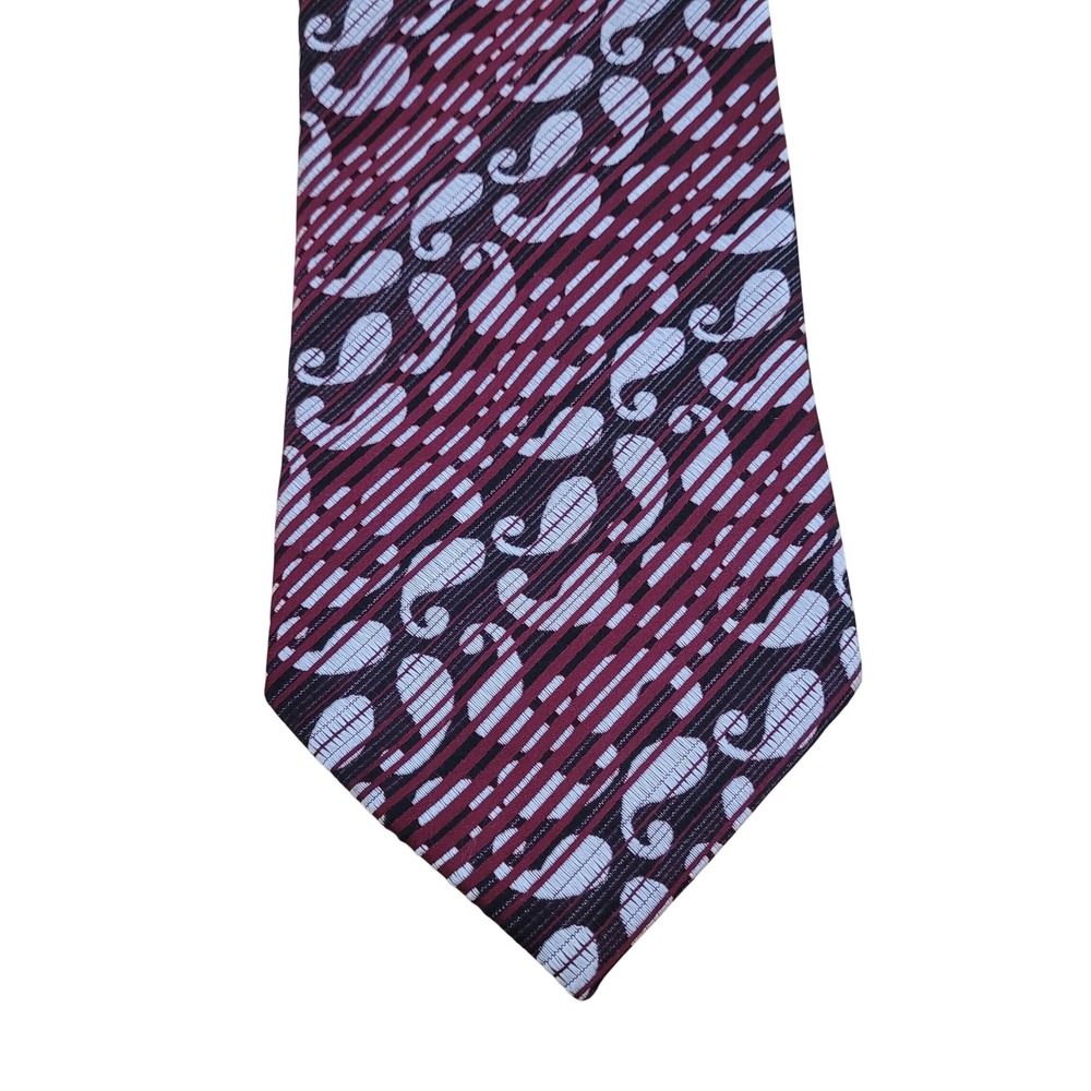 STEVEN‎ LAND Paisley Stripe Silk Blend Necktie Burgundy White Men's Fashion